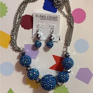 Kylie’s Closet Blue Crystal Bead Statement Necklace & Earring Set